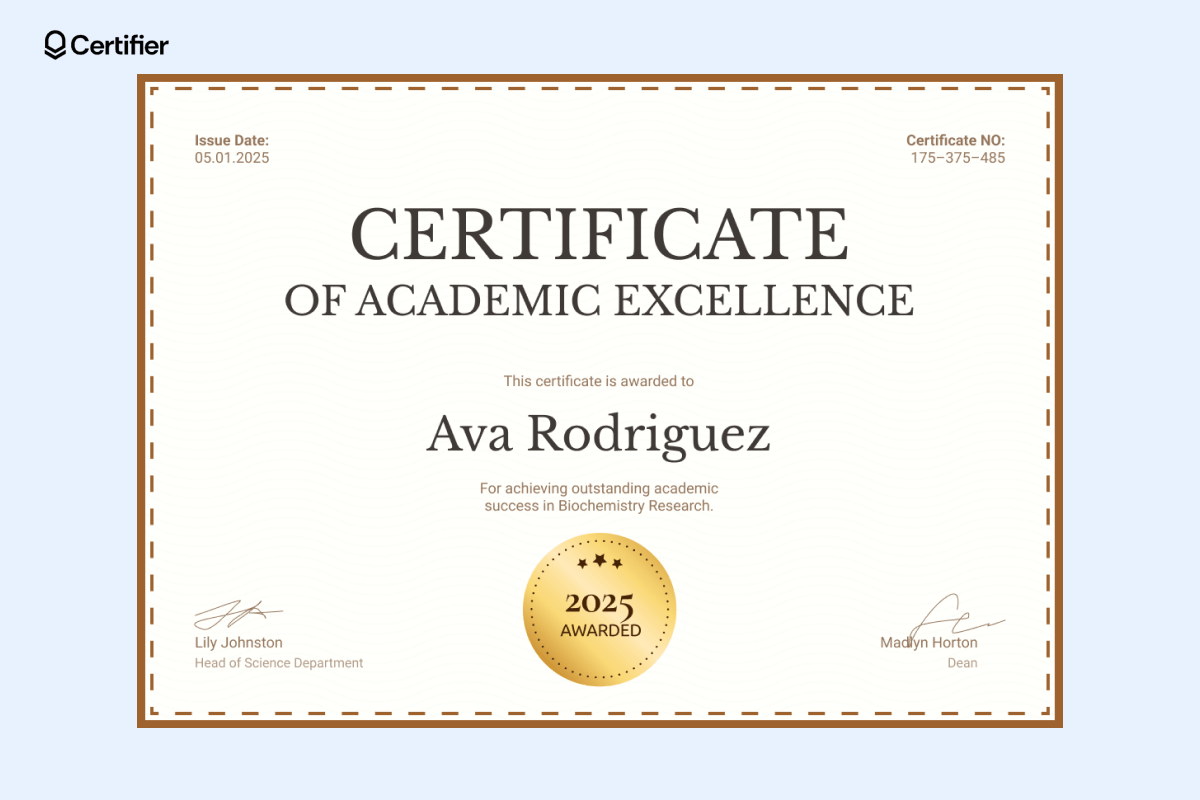 Certificate of excellence template free download Word format; with beige colors, brown borders, and a golden seal at the bottom. Certificate of excellence template free download Word format; with beige colors, brown borders, and a golden seal at the bottom.