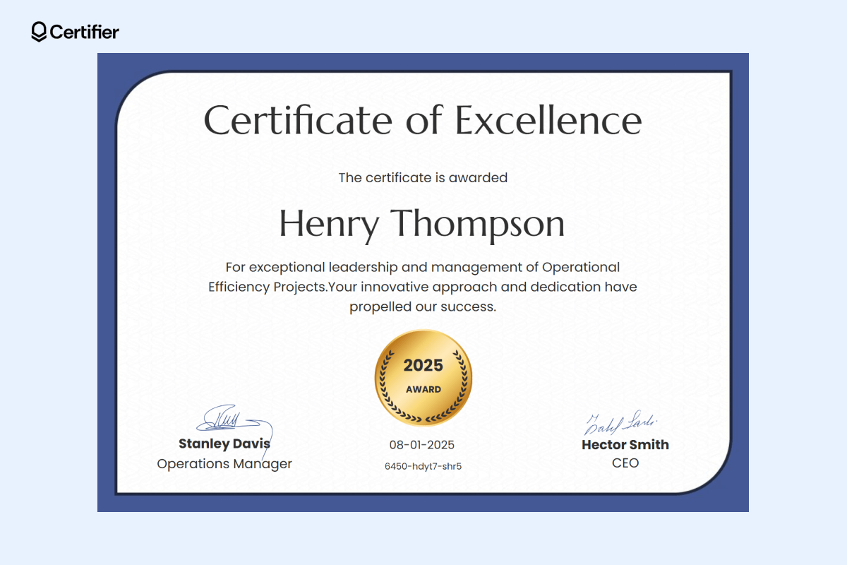 Certificate of leadership excellence highlighting achievement with a premium gold emblem and clean layout. Certificate of leadership excellence highlighting achievement with a premium gold emblem and clean layout.