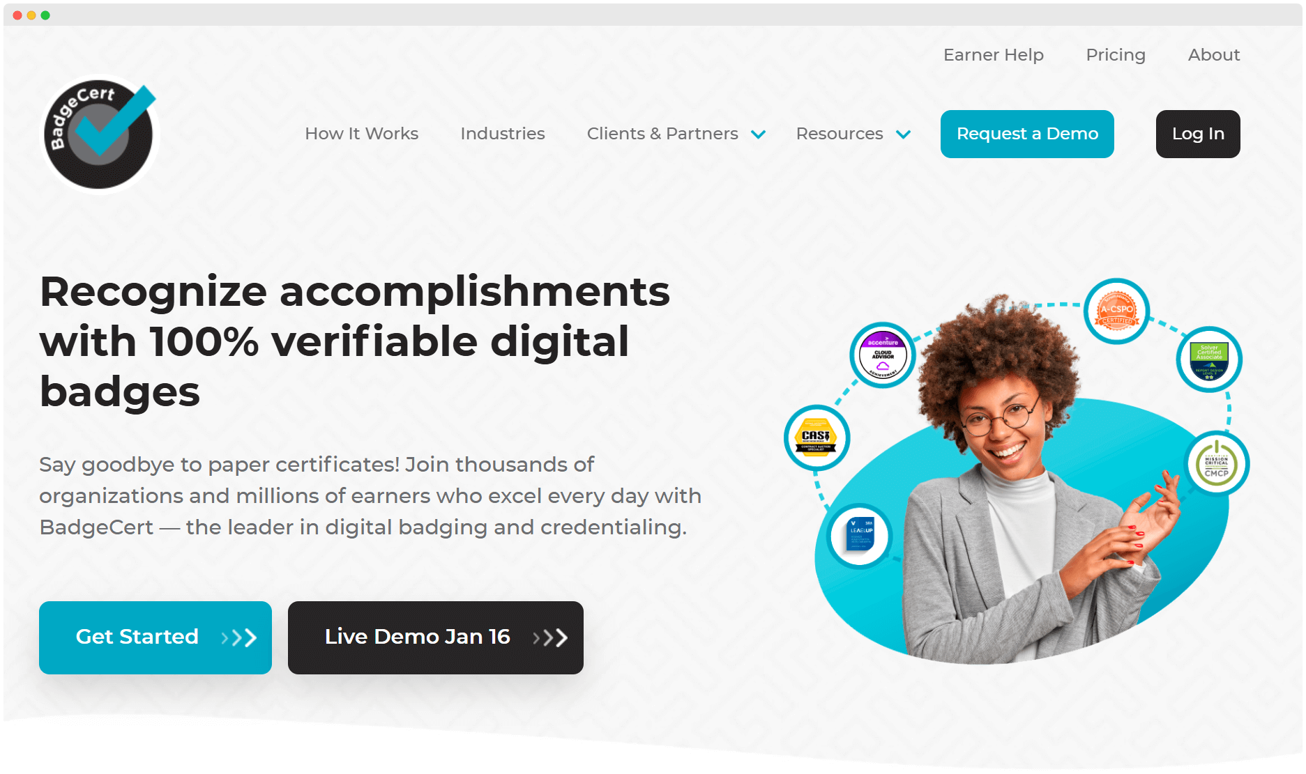BadgeCert homepage; one of the Credly competitors. BadgeCert homepage; one of the Credly competitors.