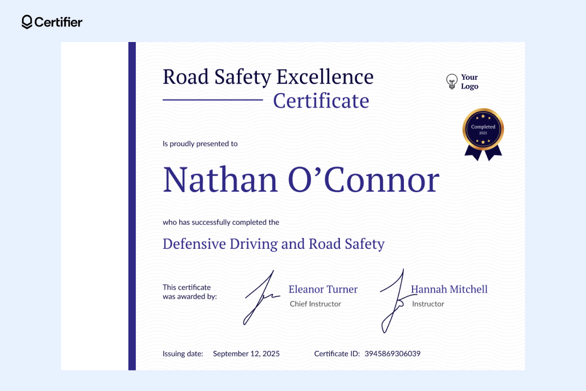 A certificate titled 