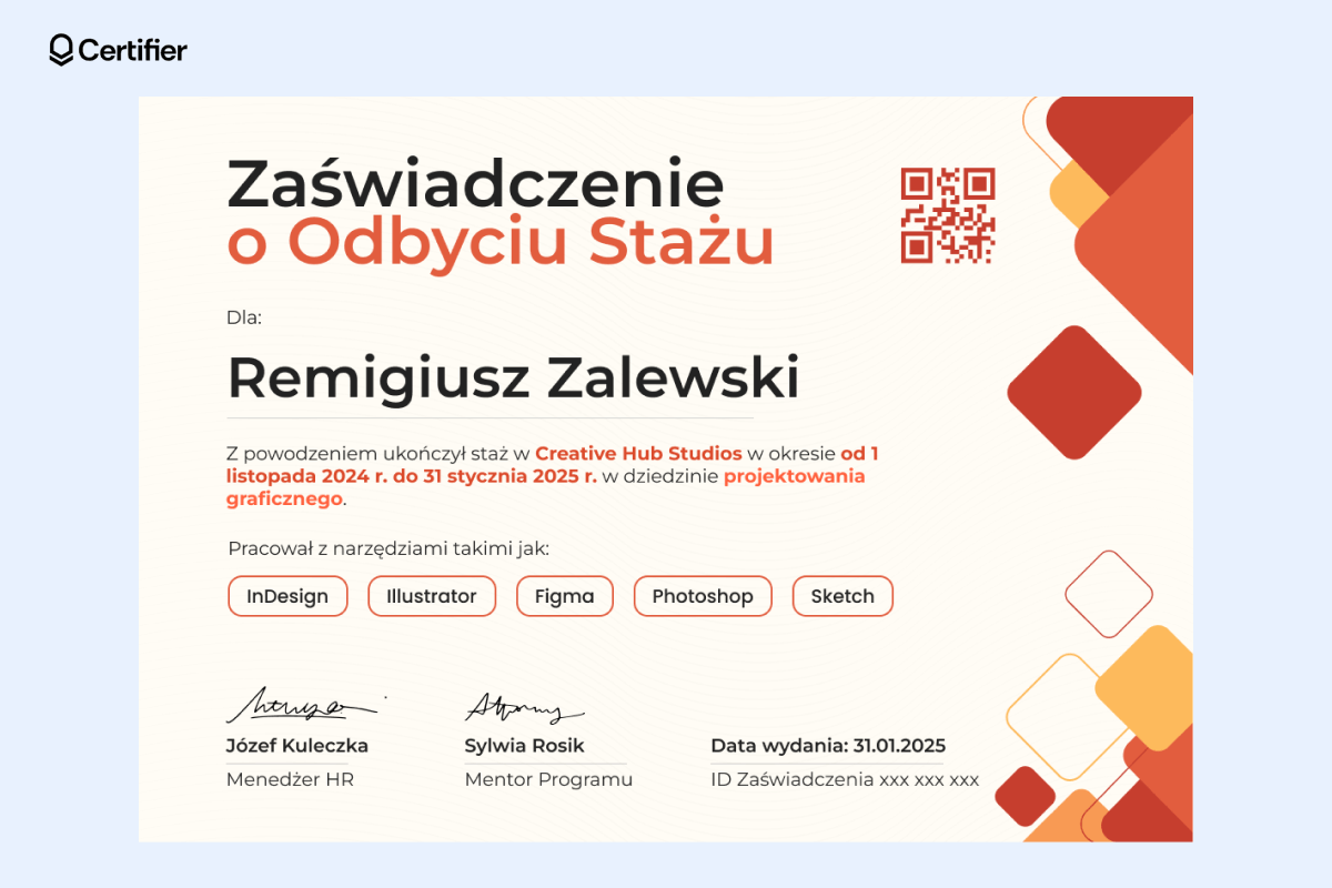 To zaświadczenie o odbyciu praktyki oparte jest na formacie projektowania graficznego z nowoczesnymi elementami i pomarańczowym motywem. To zaświadczenie o odbyciu praktyki oparte jest na formacie projektowania graficznego z nowoczesnymi elementami i pomarańczowym motywem.