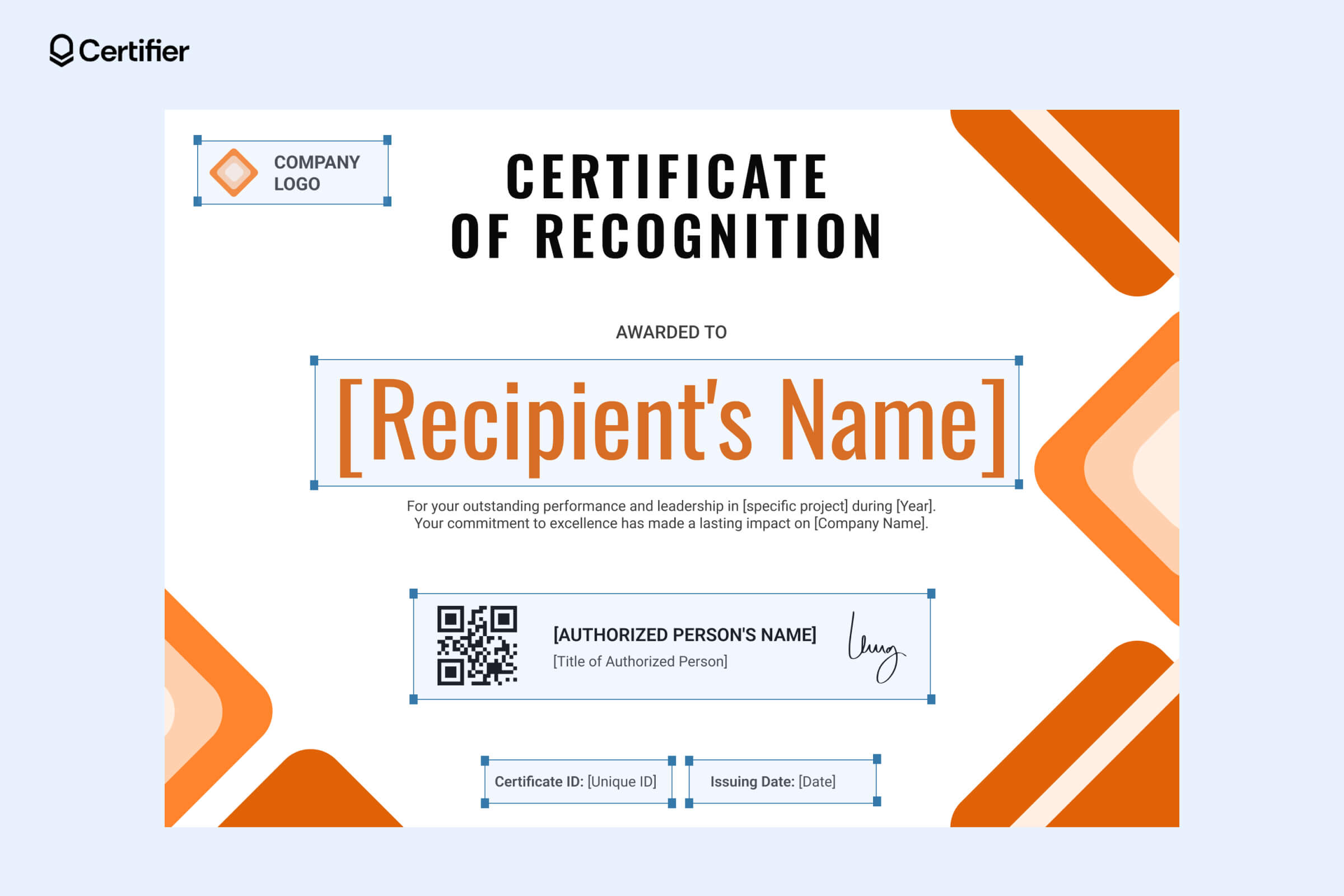 A Certifier employee of the year certificate free template with dynamic attributes that can be automatically populated with the Certifier bulk-issuing functionality highlighted A Certifier employee of the year certificate free template with dynamic attributes that can be automatically populated with the Certifier bulk-issuing functionality highlighted