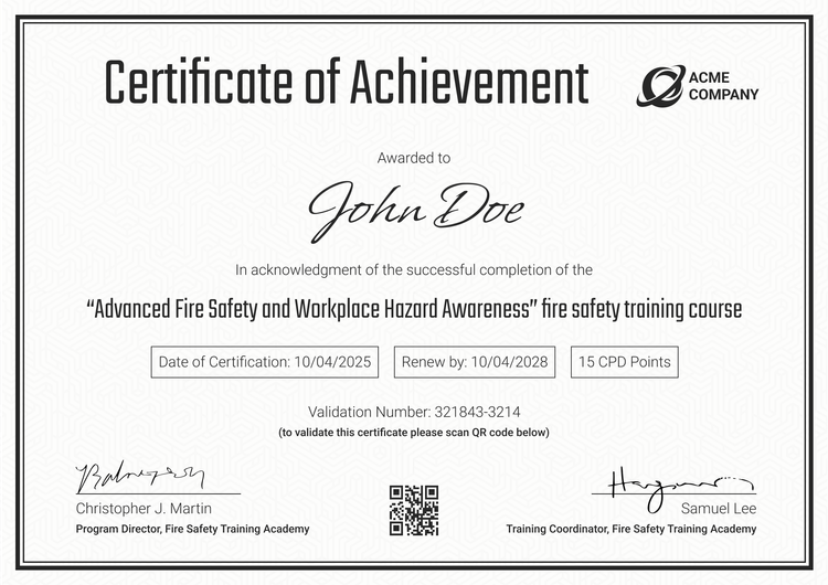 fire certificate template