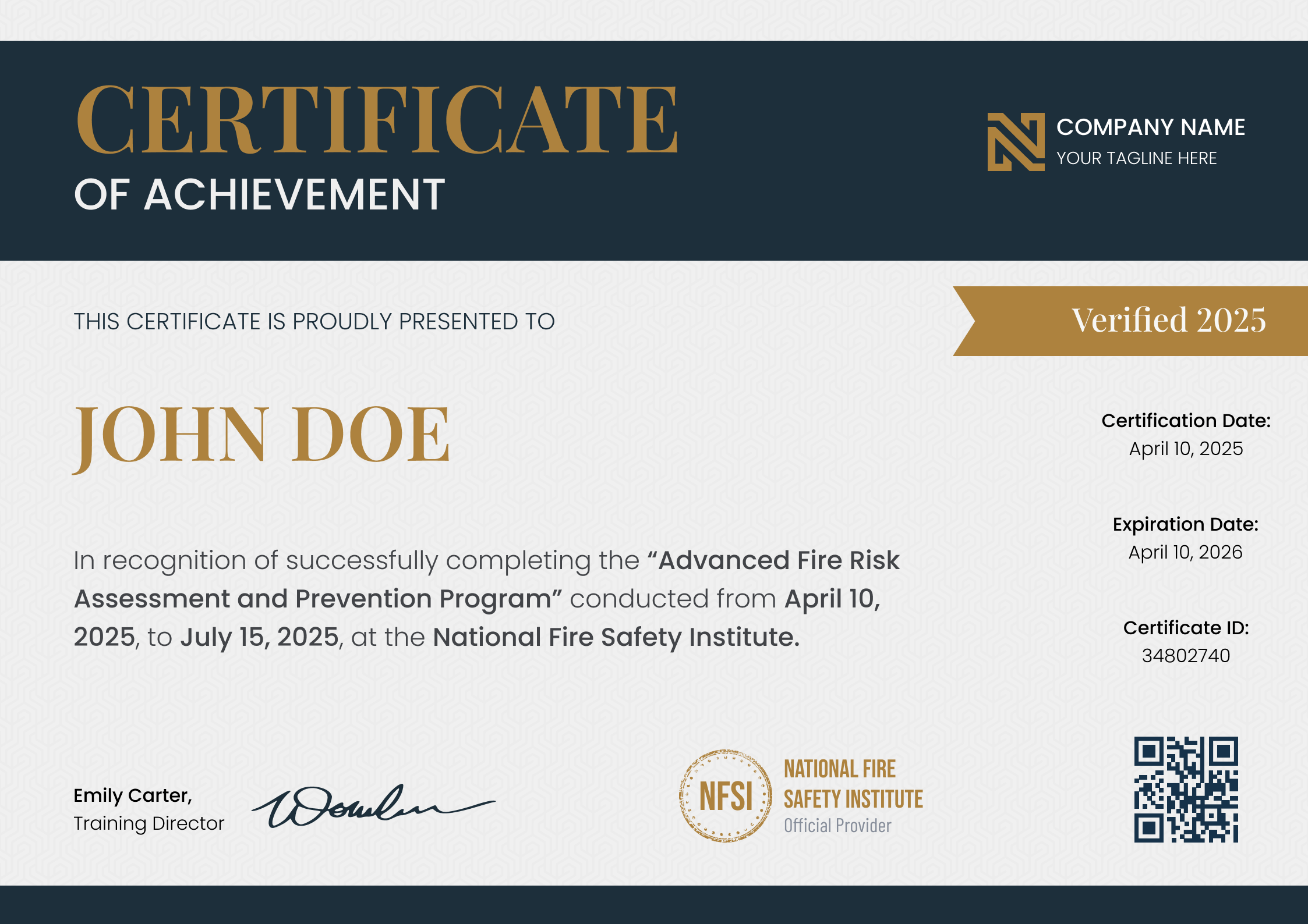 Foolproof and professional fire safety training certificate template