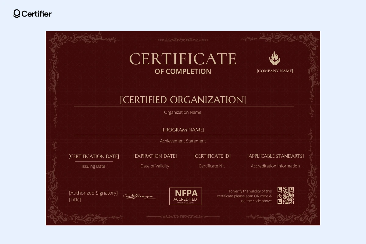 A professional osha fire safety certification document issued for compliance with workplace fire safety training requirements and NFPA guidelines. A professional osha fire safety certification document issued for compliance with workplace fire safety training requirements and NFPA guidelines.