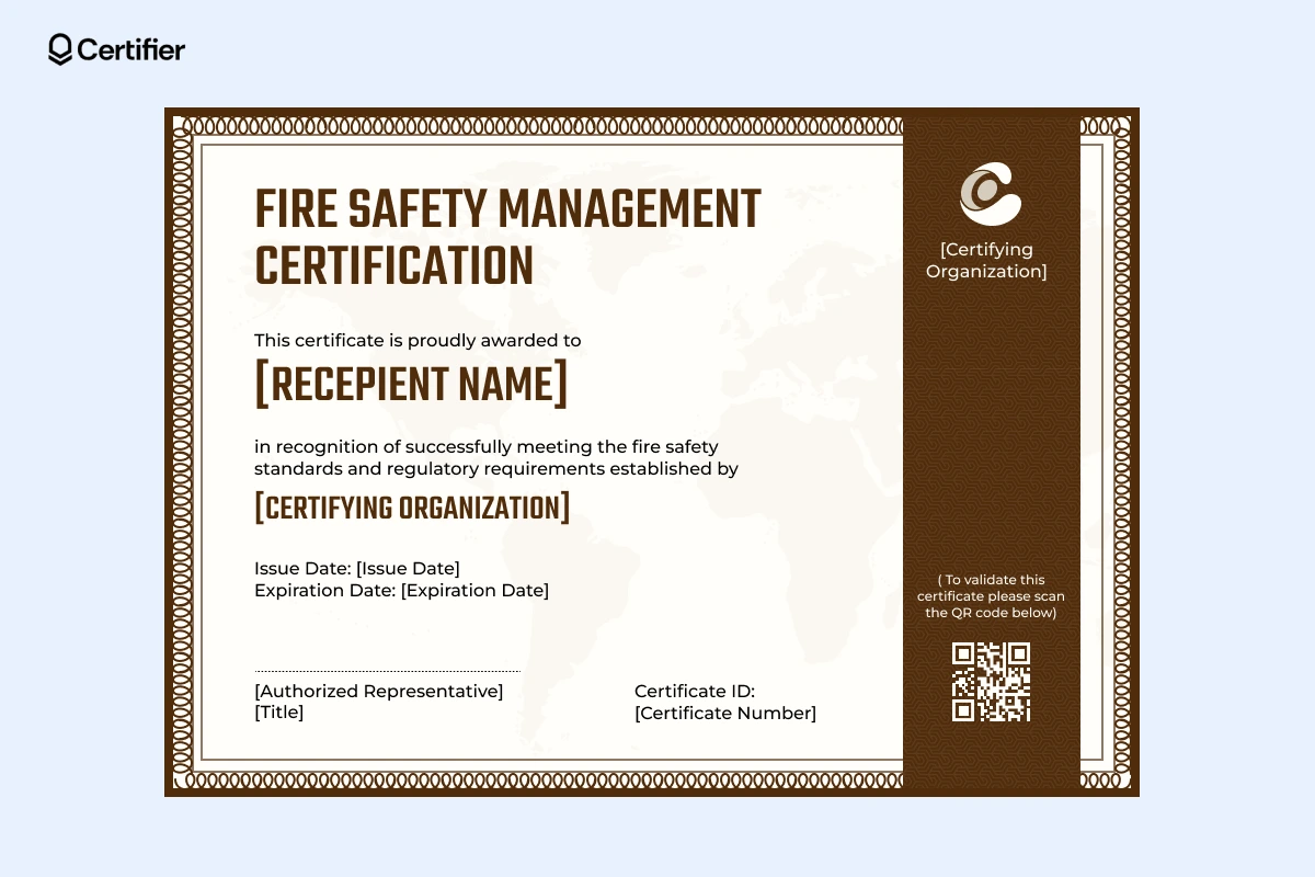 A fire safety certificate PDF with a blue and white theme, awarded for adherence to safety guidelines set by a professional fire safety organization. A fire safety certificate PDF with a blue and white theme, awarded for adherence to safety guidelines set by a professional fire safety organization.