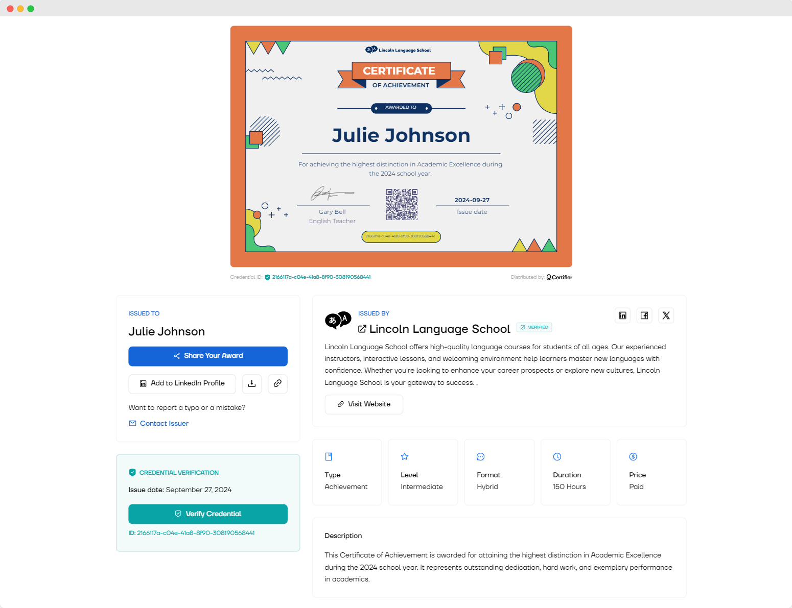 A branded email sent via Certifier with the option to download and share a custom certificate. A branded email sent via Certifier with the option to download and share a custom certificate.