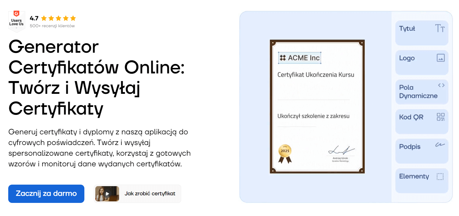 Platforma Certifier do tworzenia programów certyfikacji dla uczestników szkolenia i zarządzania cyfrowymi poświadczeniami. Platforma Certifier do tworzenia programów certyfikacji dla uczestników szkolenia i zarządzania cyfrowymi poświadczeniami.