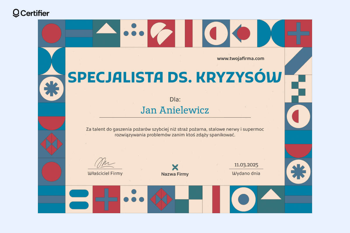Śmieszny dyplom dla pracownika zatytułowany Śmieszny dyplom dla pracownika zatytułowany