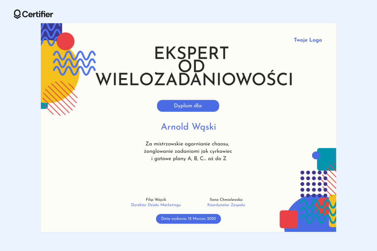 Śmieszny dyplom dla pracownika zatytułowany Śmieszny dyplom dla pracownika zatytułowany