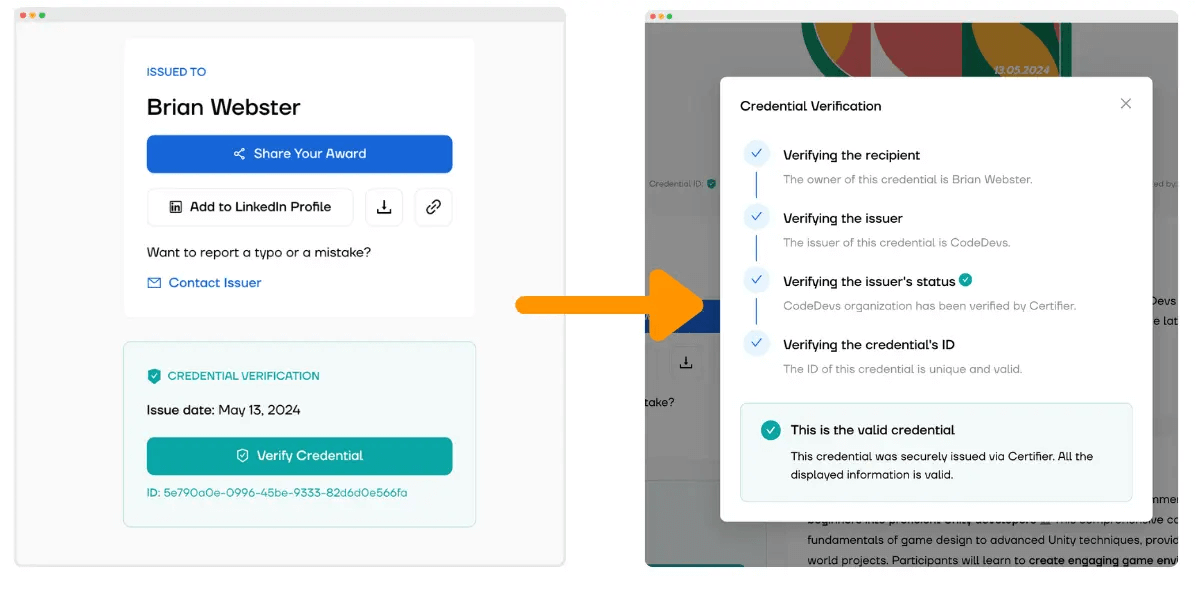 A credential verification interface confirms a digital badge’s authenticity, highlighting digital badges benefits for credibility and professional validation. A credential verification interface confirms a digital badge’s authenticity, highlighting digital badges benefits for credibility and professional validation.