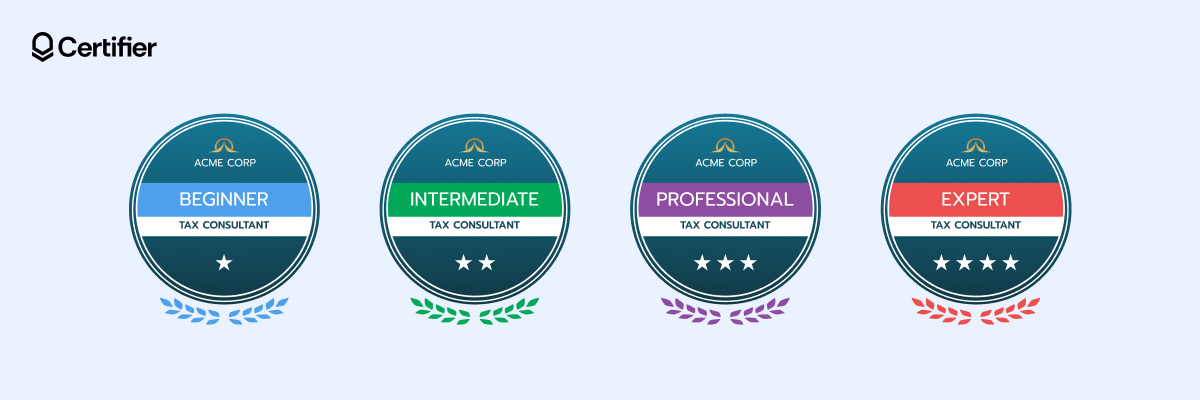 A selection of Certifier’s customizable digital badges for recognition of skills and achievements A selection of Certifier’s customizable digital badges for recognition of skills and achievements