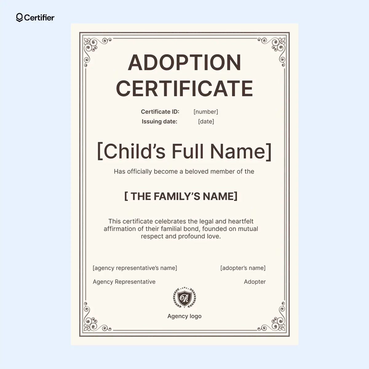 A classic adoption certificate template Word with an elegant border, celebrating the official adoption of a child, perfect as a certificate of adoption template free for families. A classic adoption certificate template Word with an elegant border, celebrating the official adoption of a child, perfect as a certificate of adoption template free for families.