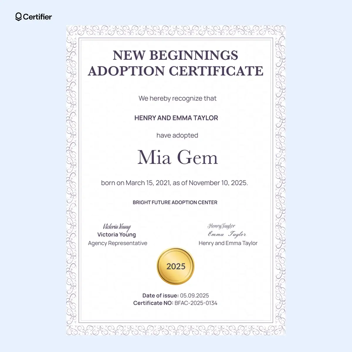 A refined certificate of adoption template free with a delicate purple border, ideal for commemorating child adoptions as a free adoption certificate template Word. A refined certificate of adoption template free with a delicate purple border, ideal for commemorating child adoptions as a free adoption certificate template Word.