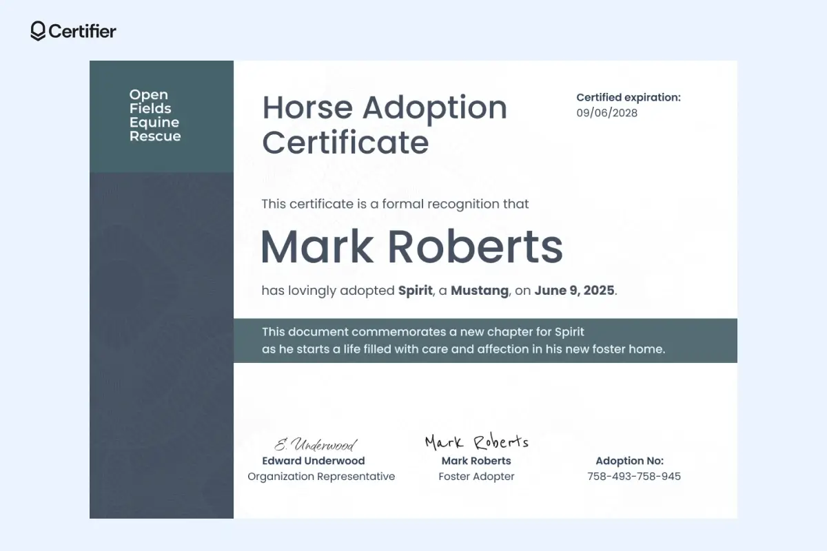 A sleek adoption certificate template cute for horse adoptions, featuring an official verification seal, making it a template adoption certificate template for equine rescues. A sleek adoption certificate template cute for horse adoptions, featuring an official verification seal, making it a template adoption certificate template for equine rescues.