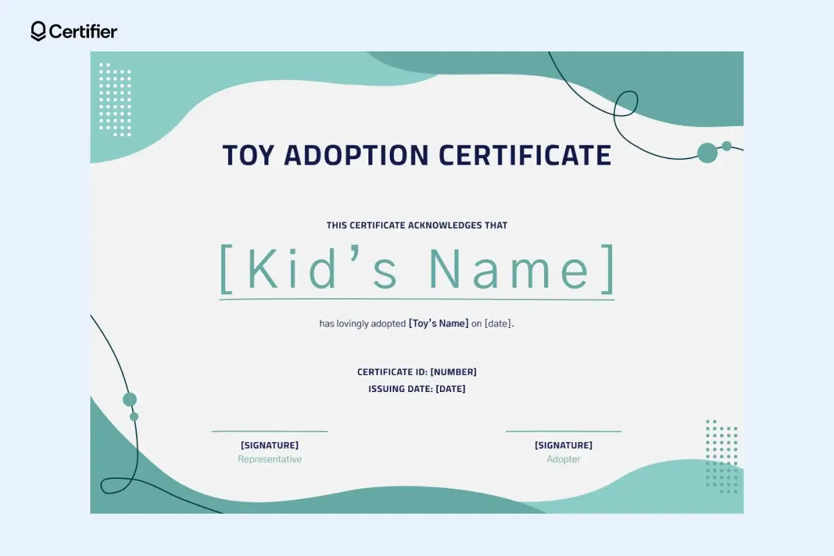 A playful adoption certificate template cute designed for toy adoptions, with a fun abstract design, ideal as an adoption certificate Word template for kids. A playful adoption certificate template cute designed for toy adoptions, with a fun abstract design, ideal as an adoption certificate Word template for kids.