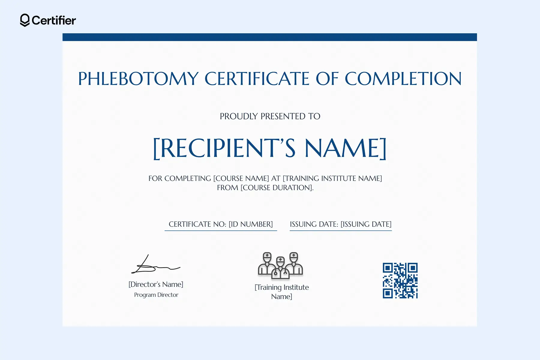 A phlebotomy certificate of completion verifying the recipient’s expertise in venipuncture, infection control, and patient care through a recognized program. A phlebotomy certificate of completion verifying the recipient’s expertise in venipuncture, infection control, and patient care through a recognized program.