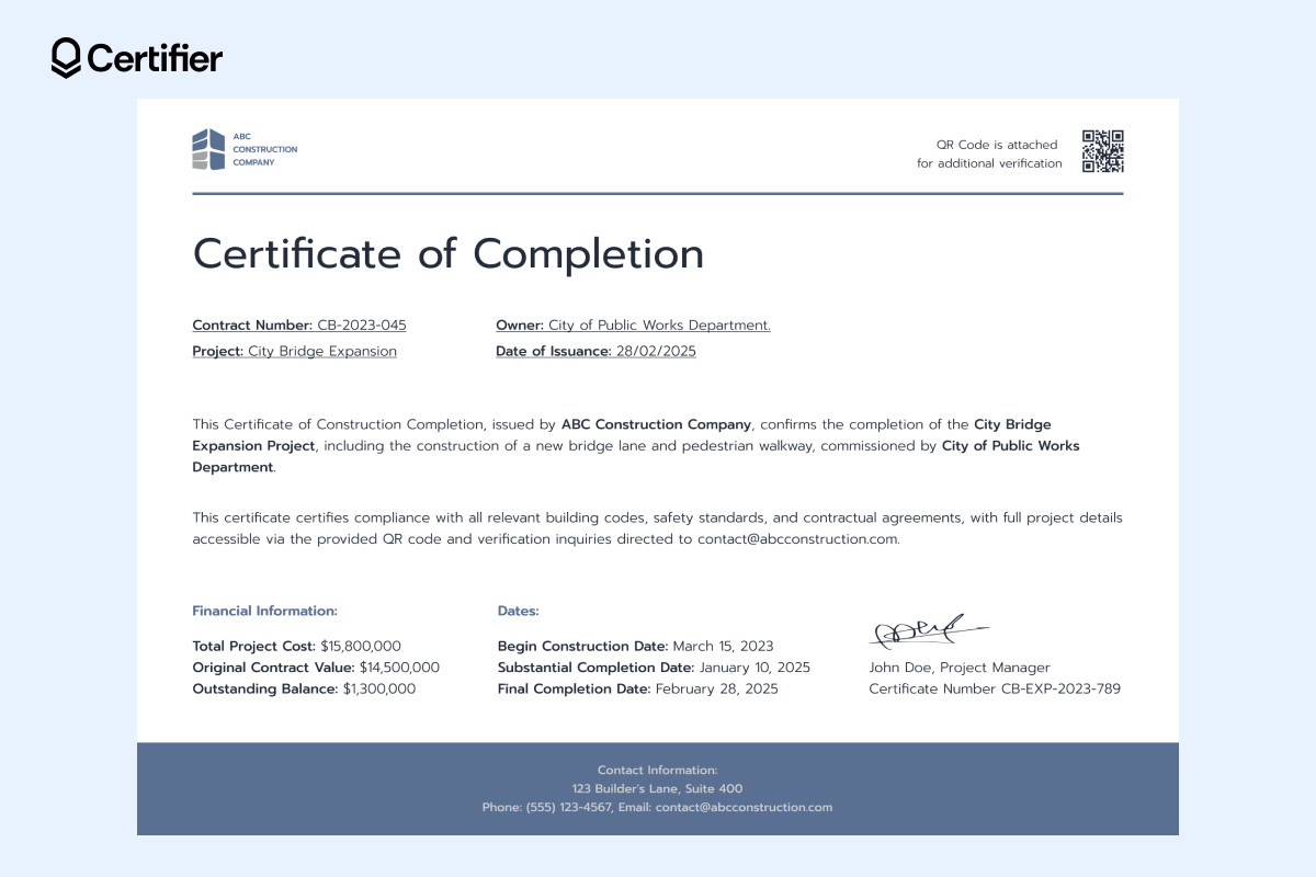 This contractor certificate of completion PDF template is used to verify the work completed, serving as an important document for legal proof of contracted work in accordance with industry regulations. This contractor certificate of completion PDF template is used to verify the work completed, serving as an important document for legal proof of contracted work in accordance with industry regulations.