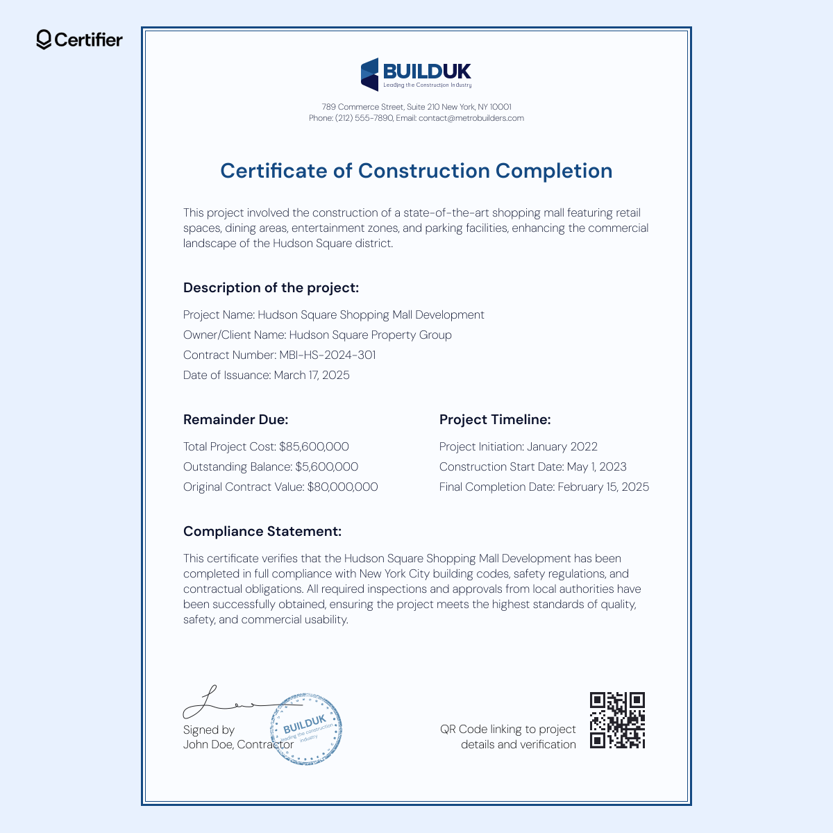 A construction completion certificate format that acts as legal documentation for completed work, confirming adherence to industry and safety standards. A construction completion certificate format that acts as legal documentation for completed work, confirming adherence to industry and safety standards.