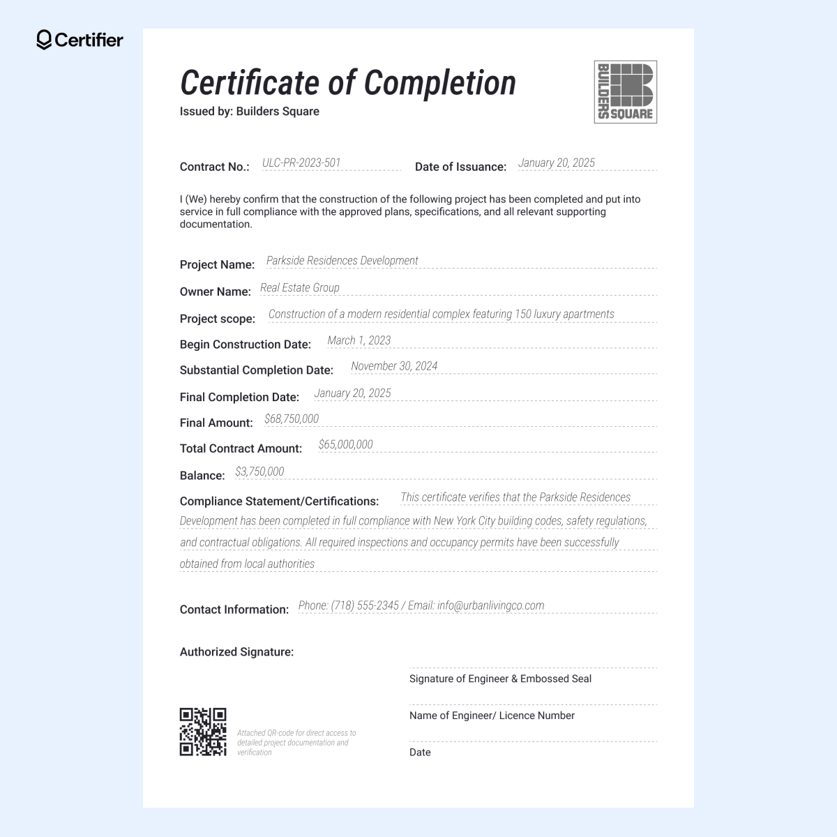 This building completion certificate format Word document is a structured template used to certify the successful completion of a construction project. This building completion certificate format Word document is a structured template used to certify the successful completion of a construction project.