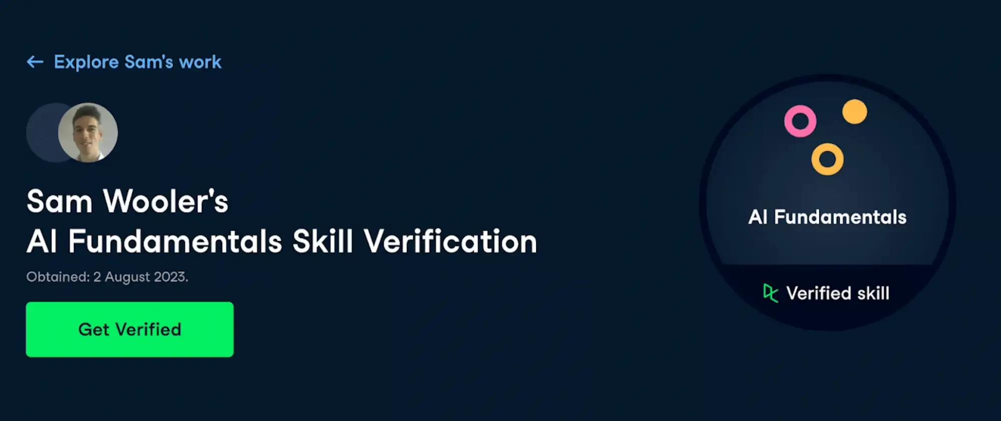 A virtual merit badge verifying AI fundamentals skills, ideal for LinkedIn virtual badge sharing and online recognition. A virtual merit badge verifying AI fundamentals skills, ideal for LinkedIn virtual badge sharing and online recognition.