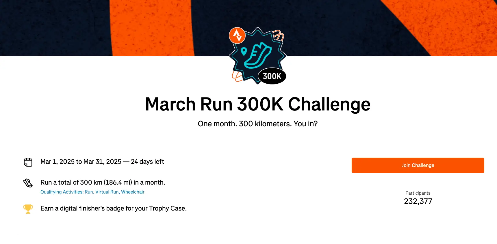 Strava’s virtual merit badge earned by completing a 300K running challenge. Strava’s virtual merit badge earned by completing a 300K running challenge.