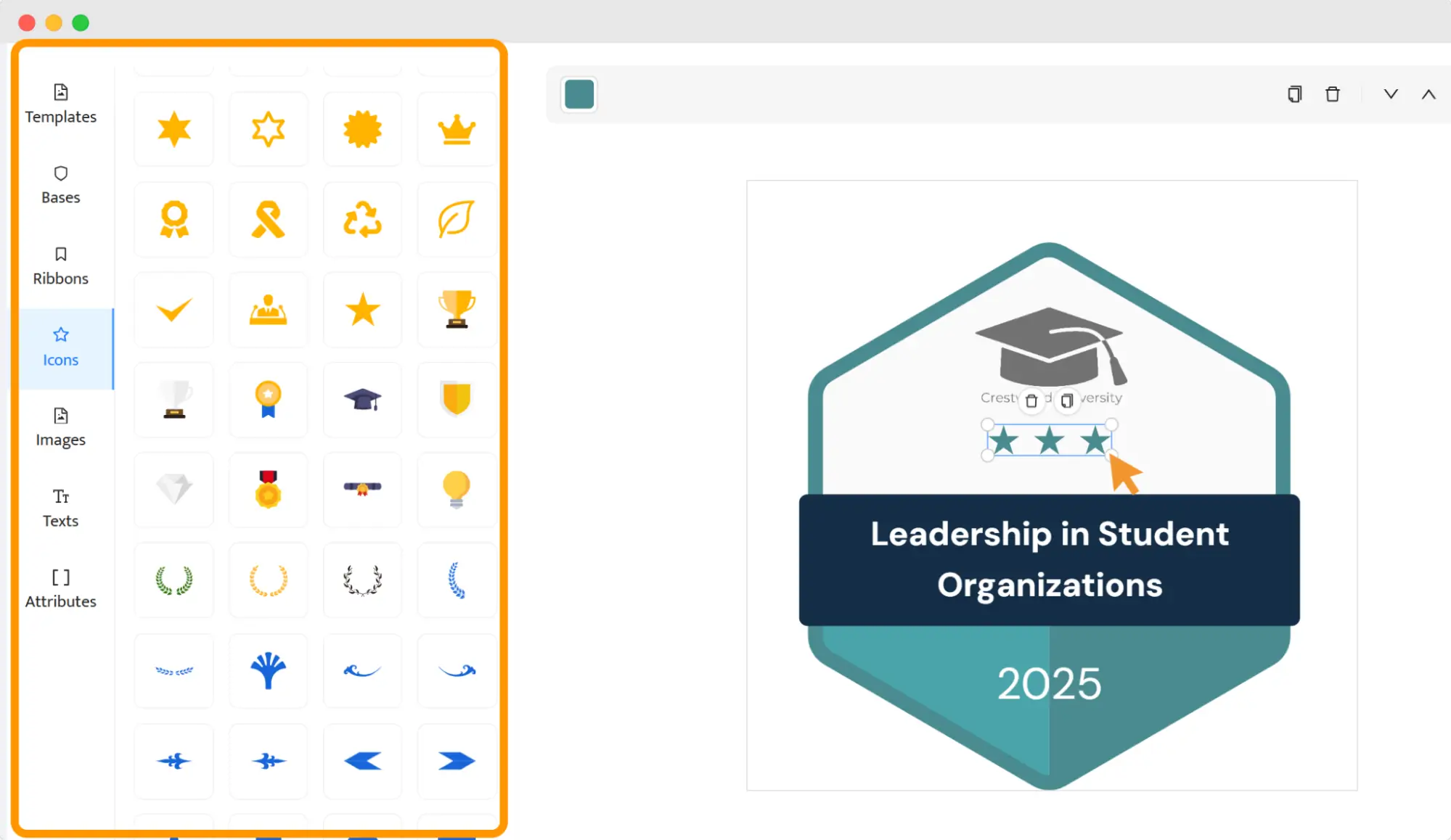 A virtual merit badge designed for students in leadership roles, edited in Certifier, a virtual badge app. A virtual merit badge designed for students in leadership roles, edited in Certifier, a virtual badge app.