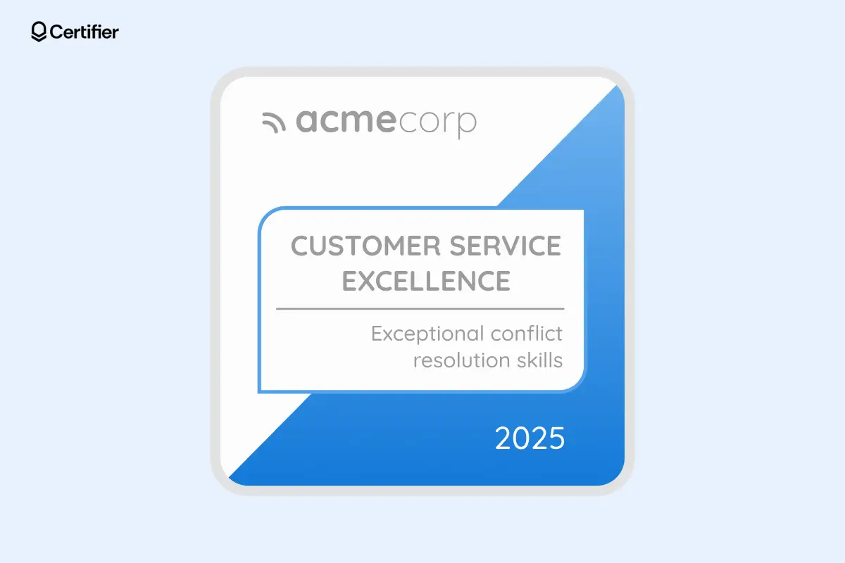 A professional virtual merit badge awarded for exceptional conflict resolution skills; editable in Certifier’s Virtual badge app A professional virtual merit badge awarded for exceptional conflict resolution skills; editable in Certifier’s Virtual badge app