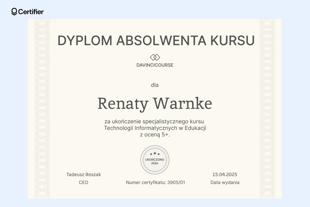 Klasyczny, beżowy certyfikat wzór Word dla uczestników kursów i szkoleń; idealny jako certyfikat szablon Word do edytowania i personalizacji. Klasyczny, beżowy certyfikat wzór Word dla uczestników kursów i szkoleń; idealny jako certyfikat szablon Word do edytowania i personalizacji.
