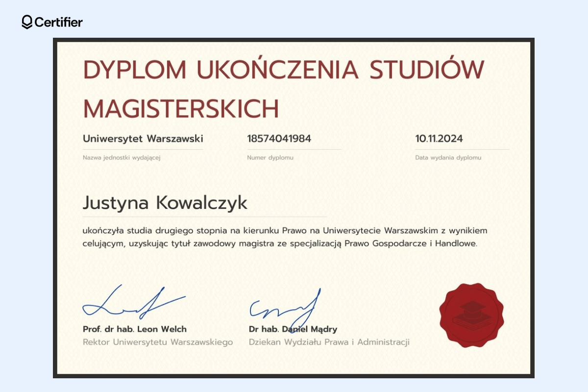 Oficjalny dyplom wzór Word z minimalistycznym układem i czerwonym akcentem; doskonały jako szablon dyplomu Word dla uczelni wyższych. Oficjalny dyplom wzór Word z minimalistycznym układem i czerwonym akcentem; doskonały jako szablon dyplomu Word dla uczelni wyższych.