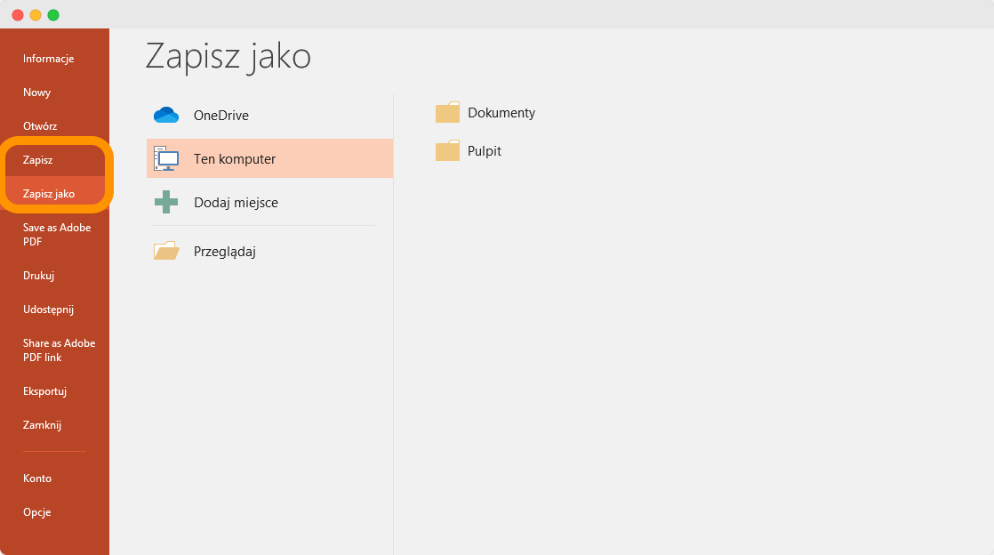 Opcje zapisywania dyplomu w PowerPoint. Opcje zapisywania dyplomu w PowerPoint.