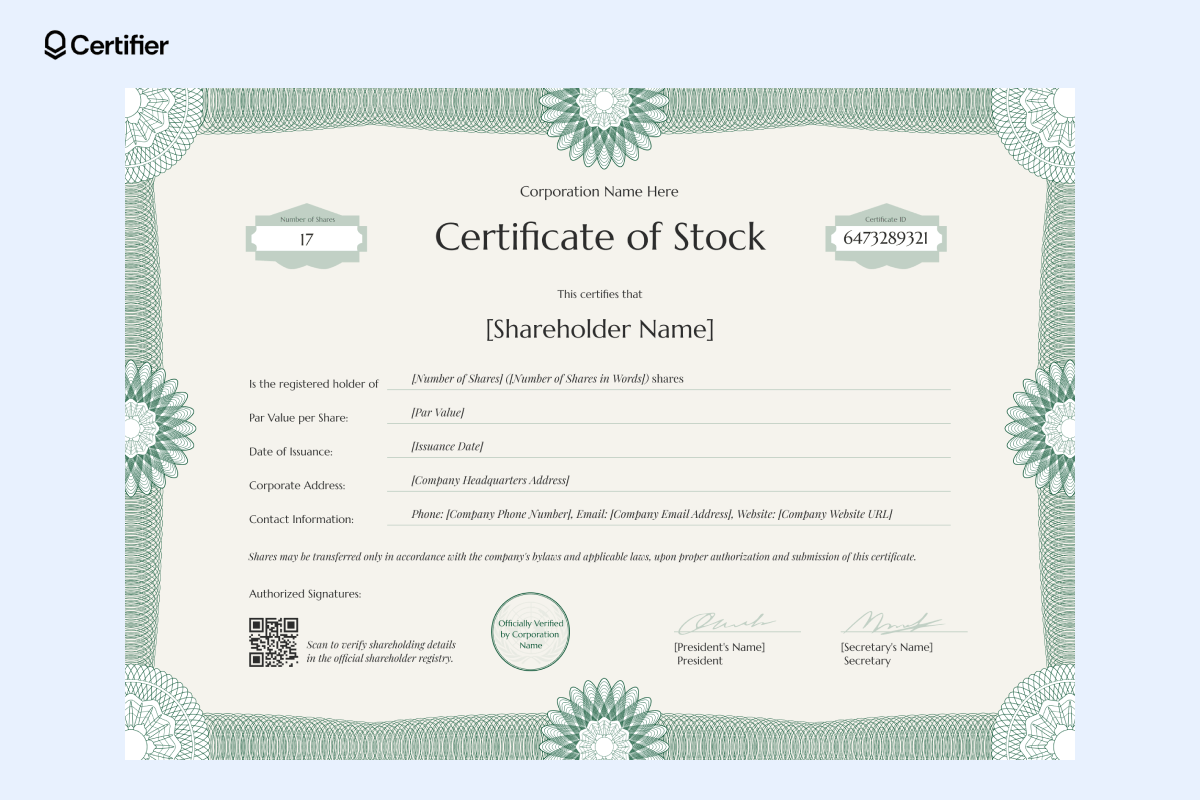 Printable Stock Certificate Template