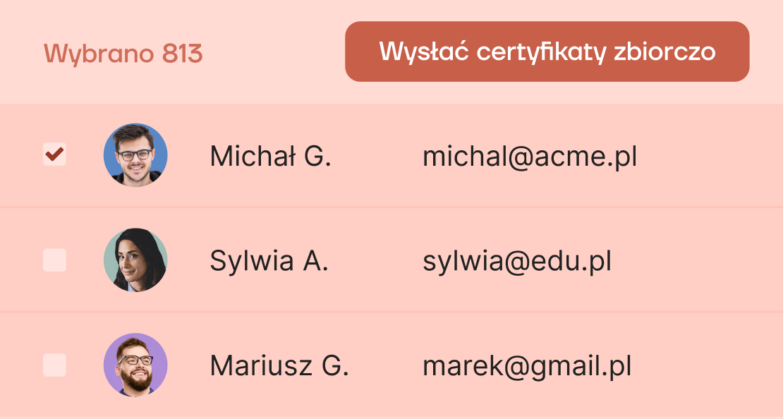 Masowe wysyłanie certyfikatów Masowe wysyłanie certyfikatów