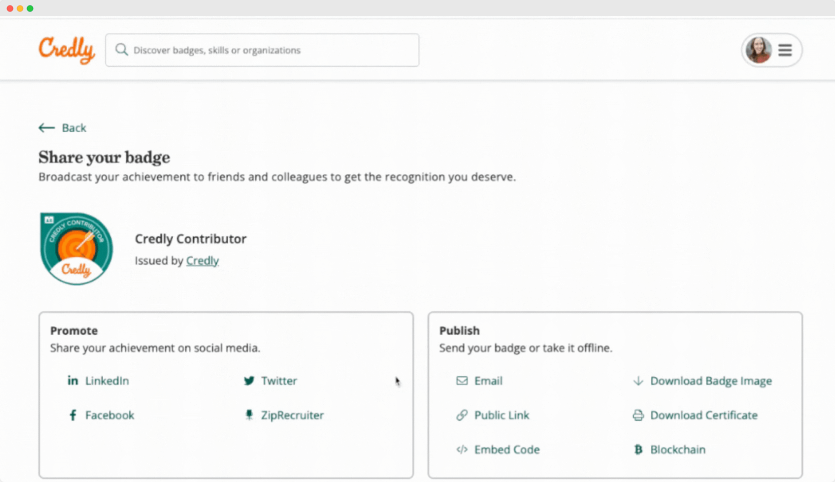 Credly Badge Sharing Page – A sharing interface from a free digital badge platform, allowing users to share their badges via LinkedIn, X and other platforms. Credly Badge Sharing Page – A sharing interface from a free digital badge platform, allowing users to share their badges via LinkedIn, X and other platforms.