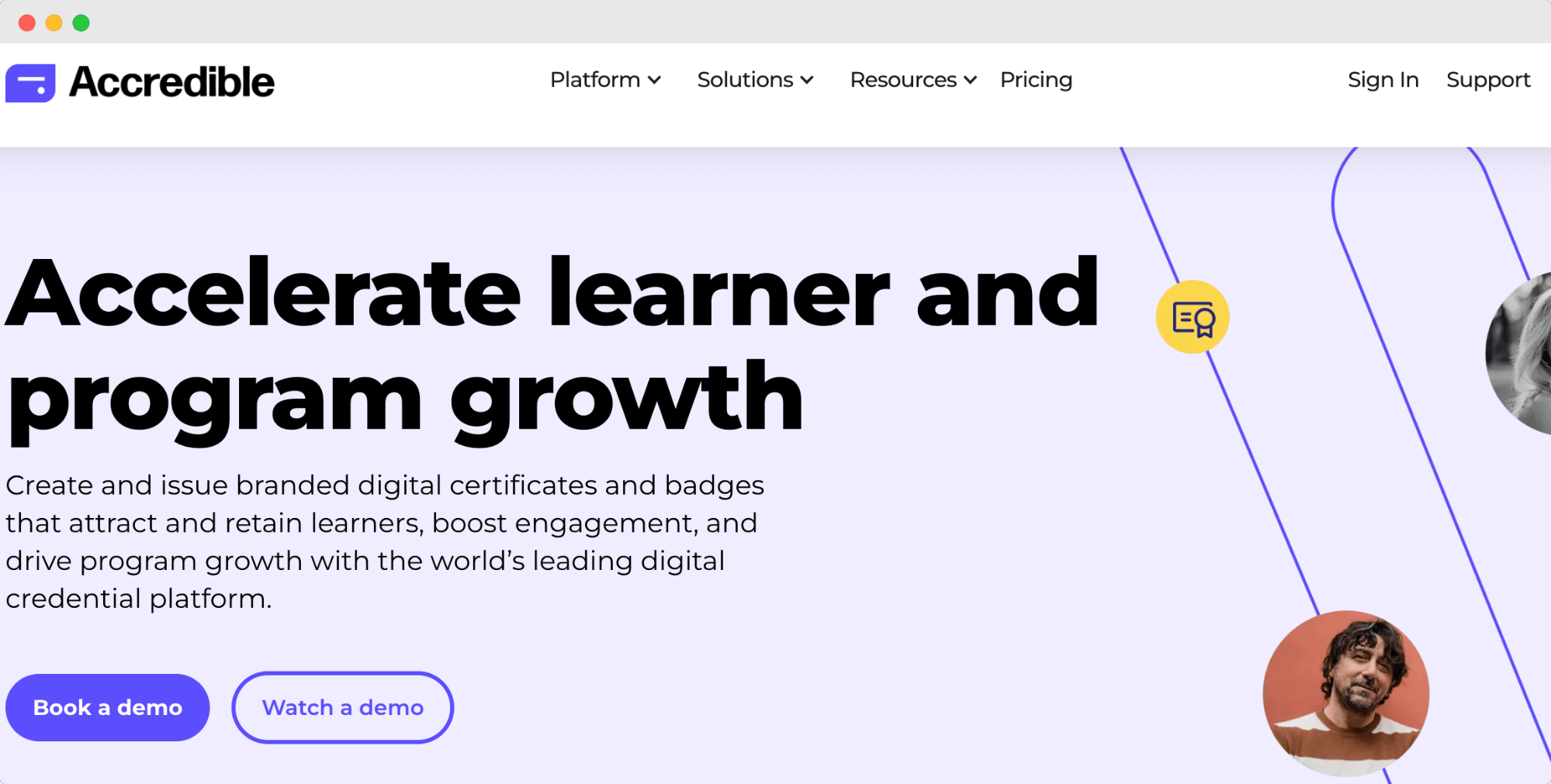 Accredible Platform – A landing page of a top digital credential platform, emphasizing the issuance of branded digital certificates and badges to enhance learner engagement. Accredible Platform – A landing page of a top digital credential platform, emphasizing the issuance of branded digital certificates and badges to enhance learner engagement.