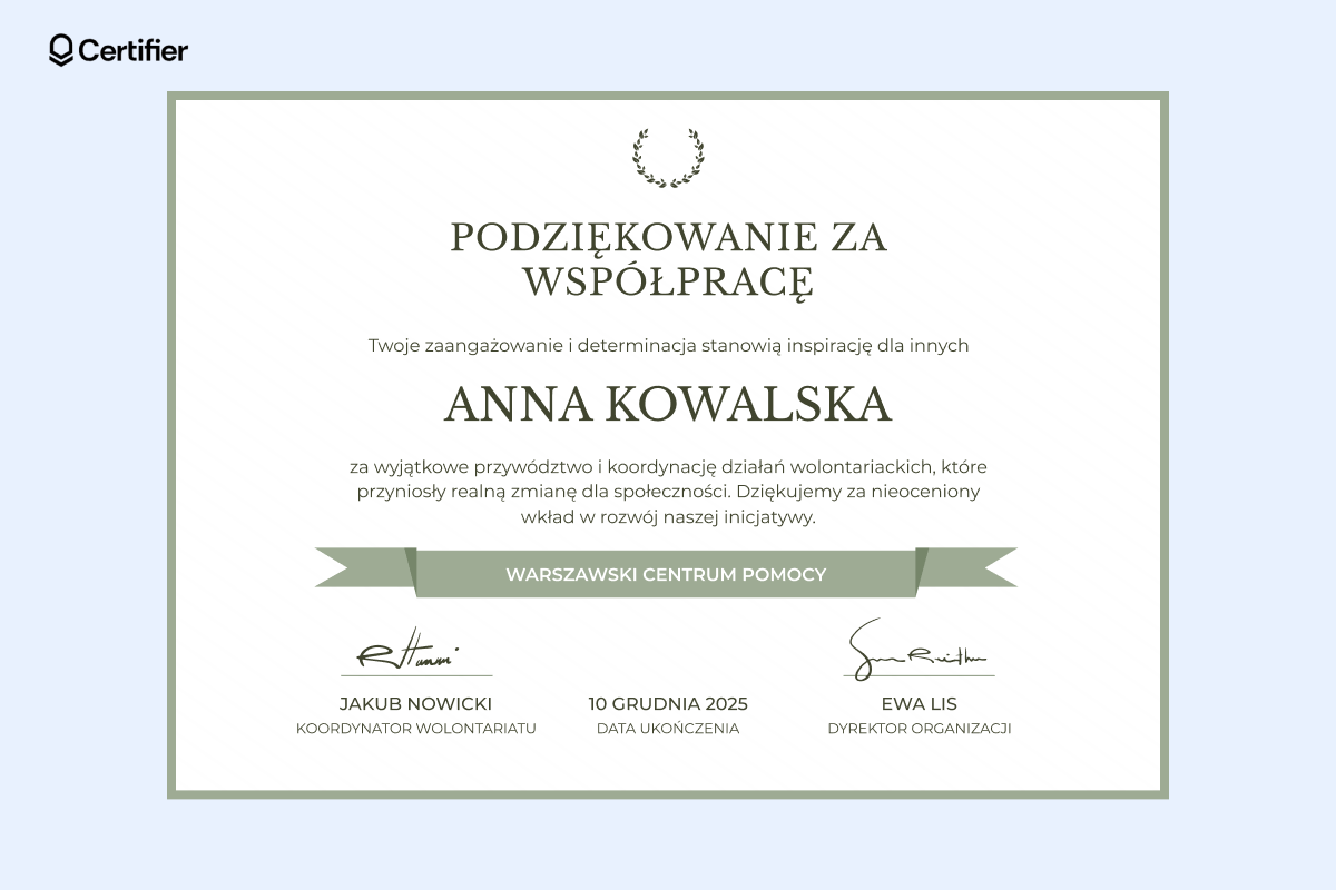 Tradycyjny dyplom podziękowania za współpracę w jasnych kolorach. Tradycyjny dyplom podziękowania za współpracę w jasnych kolorach.