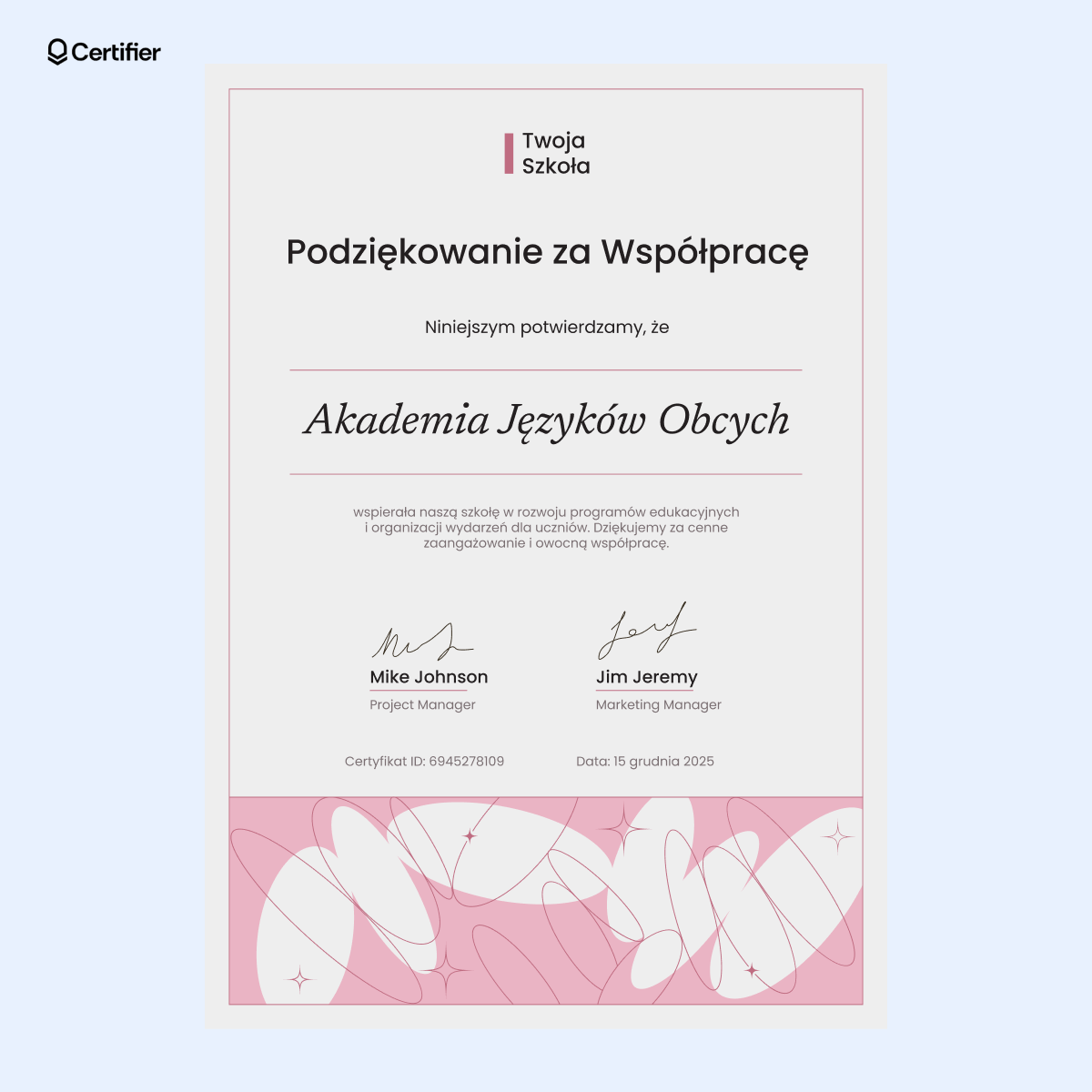 Stylowe i kobiece podziękowania za współpracę. Stylowe i kobiece podziękowania za współpracę.
