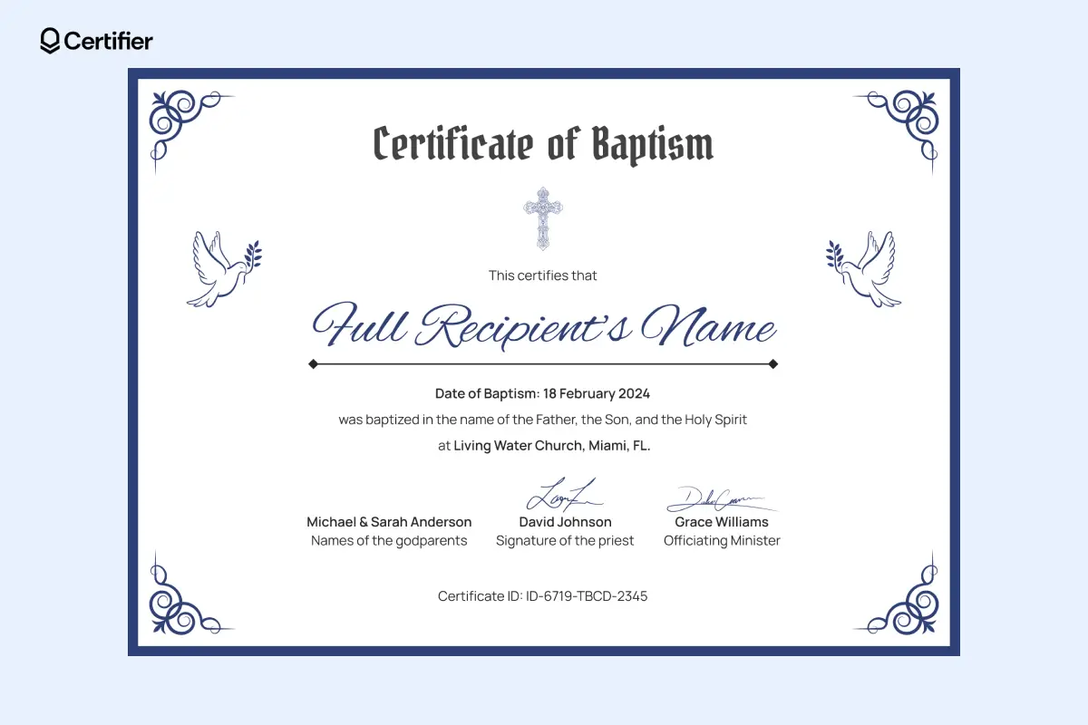 Certificate of baptism word template with doves and church symbols. Certificate of baptism word template with doves and church symbols.
