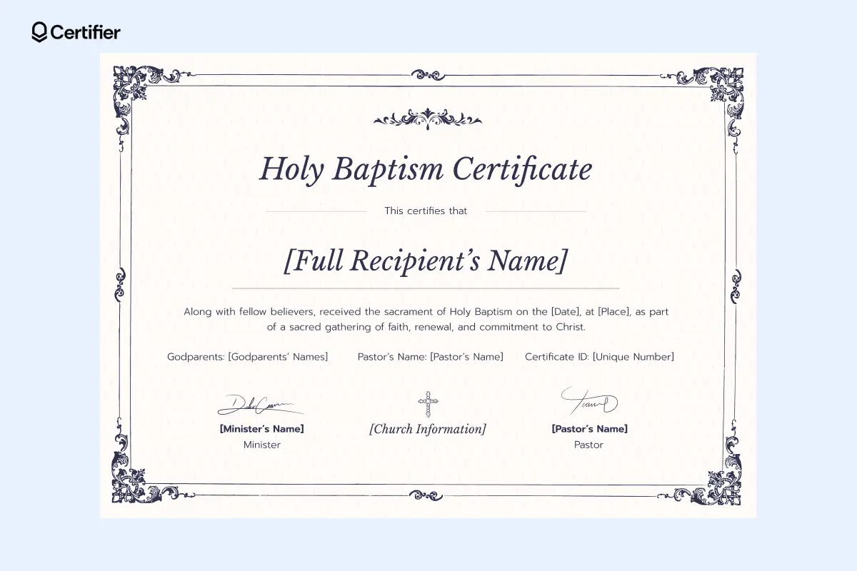 Free printable baptism certificate with classic religious elements. Free printable baptism certificate with classic religious elements.