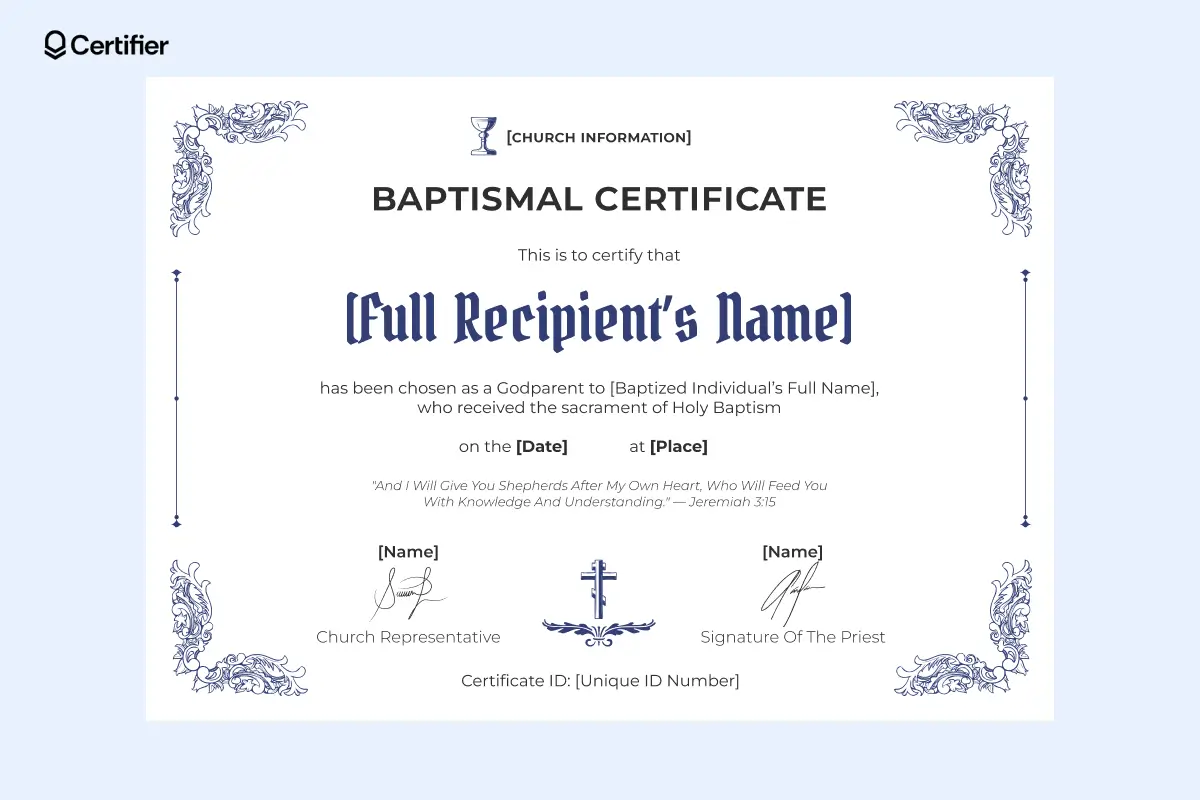 Free baptism certificate with decorative borders and religious symbols. Free baptism certificate with decorative borders and religious symbols.
