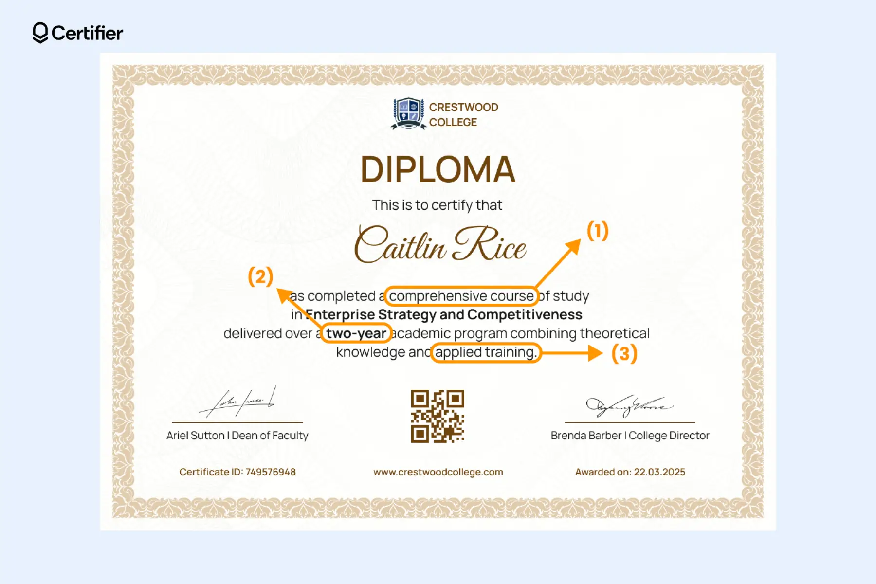 An advanced diploma showing professional skills and completion of the graduate certificate program; can be used as a diploma after passing the general education development test. An advanced diploma showing professional skills and completion of the graduate certificate program; can be used as a diploma after passing the general education development test.
