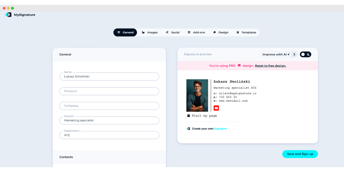 Narzędzie MySignature umożliwia tworzenie profesjonalnej stopki mailowej z danymi kontaktowymi, pełniąc funkcję generatora podpisów email Narzędzie MySignature umożliwia tworzenie profesjonalnej stopki mailowej z danymi kontaktowymi, pełniąc funkcję generatora podpisów email