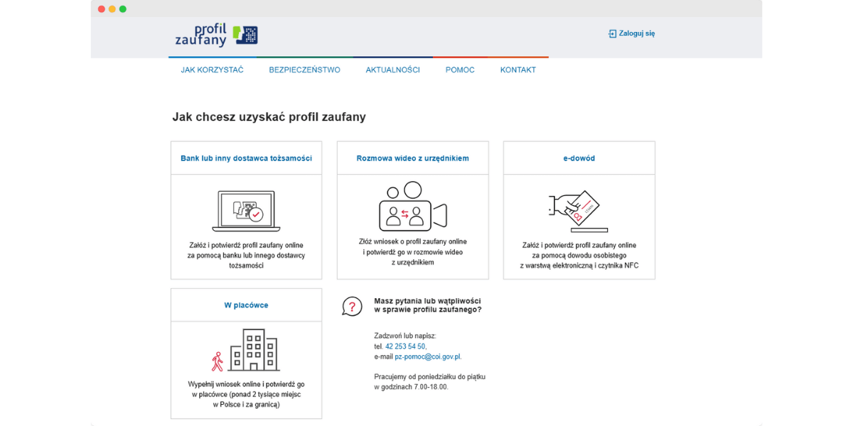 Oficjalna strona Profilu Zaufanego prezentuje kilka metod weryfikacji tożsamości, działając także jako program do tworzenia parafki w kontaktach z administracją publiczną. Oficjalna strona Profilu Zaufanego prezentuje kilka metod weryfikacji tożsamości, działając także jako program do tworzenia parafki w kontaktach z administracją publiczną.