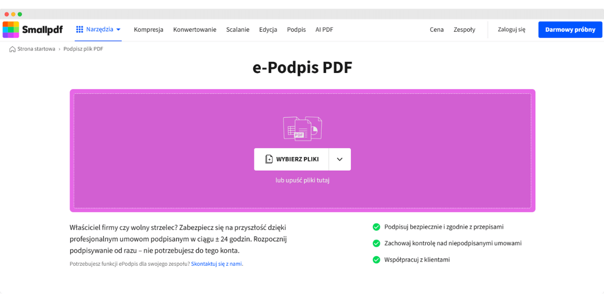 Platforma Smallpdf umożliwia szybkie podpisywanie dokumentów w formacie PDF, działając jako intuicyjny generator podpisów odręcznych. Platforma Smallpdf umożliwia szybkie podpisywanie dokumentów w formacie PDF, działając jako intuicyjny generator podpisów odręcznych.