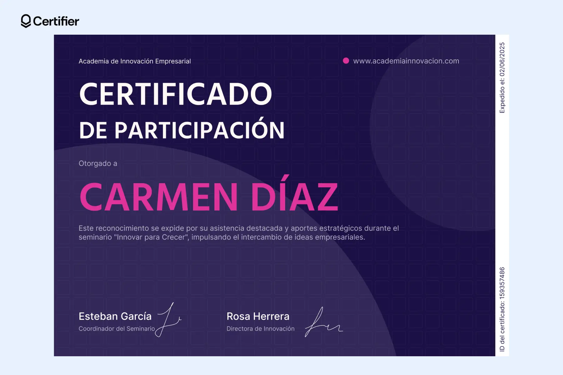 Certificado de participación con fondo oscuro, entregado por intervención en seminario. Claro ejemplo de reconocimiento por participacion profesional. Certificado de participación con fondo oscuro, entregado por intervención en seminario. Claro ejemplo de reconocimiento por participacion profesional.