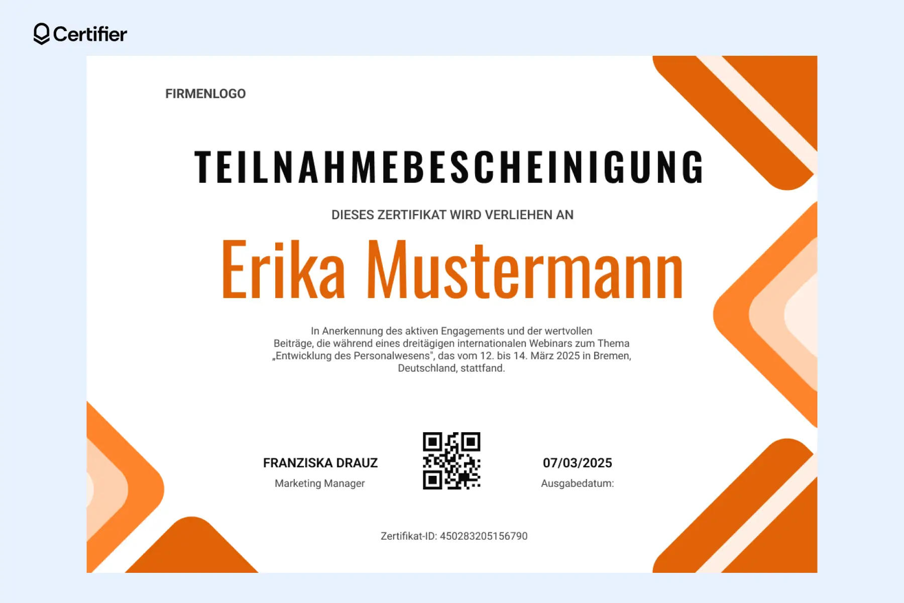 Teilnahmebestätigung Vorlage für wissenschaftliche Veranstaltungen, ideal für Tech-Workshops. Teilnahmebestätigung Vorlage für wissenschaftliche Veranstaltungen, ideal für Tech-Workshops.