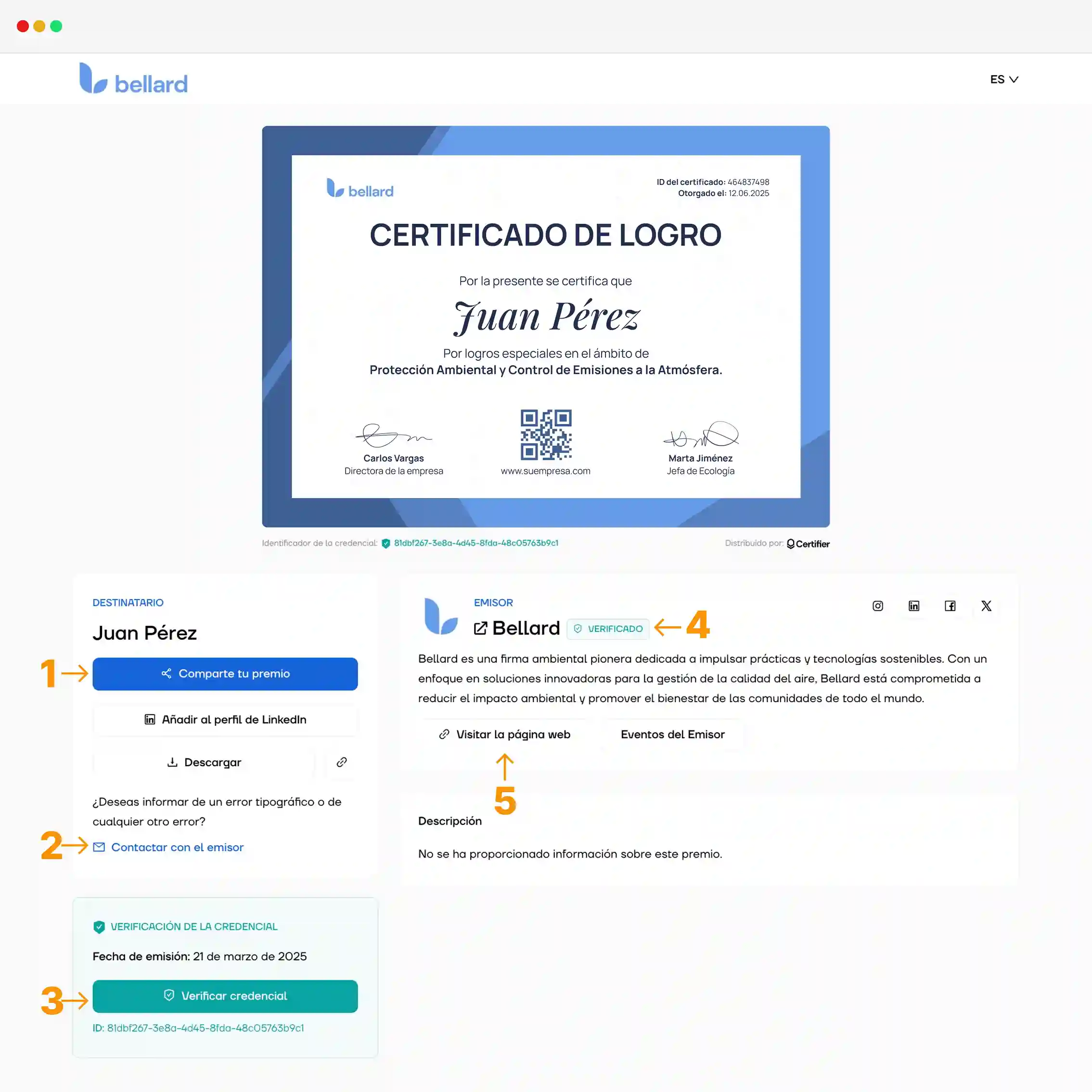 Una vista detallada de una billetera digital con un ejemplo de certificado digital y funciones como la verificación con un clic, que muestra cómo hacer un certificado digital seguro y personalizado. Una vista detallada de una billetera digital con un ejemplo de certificado digital y funciones como la verificación con un clic, que muestra cómo hacer un certificado digital seguro y personalizado.