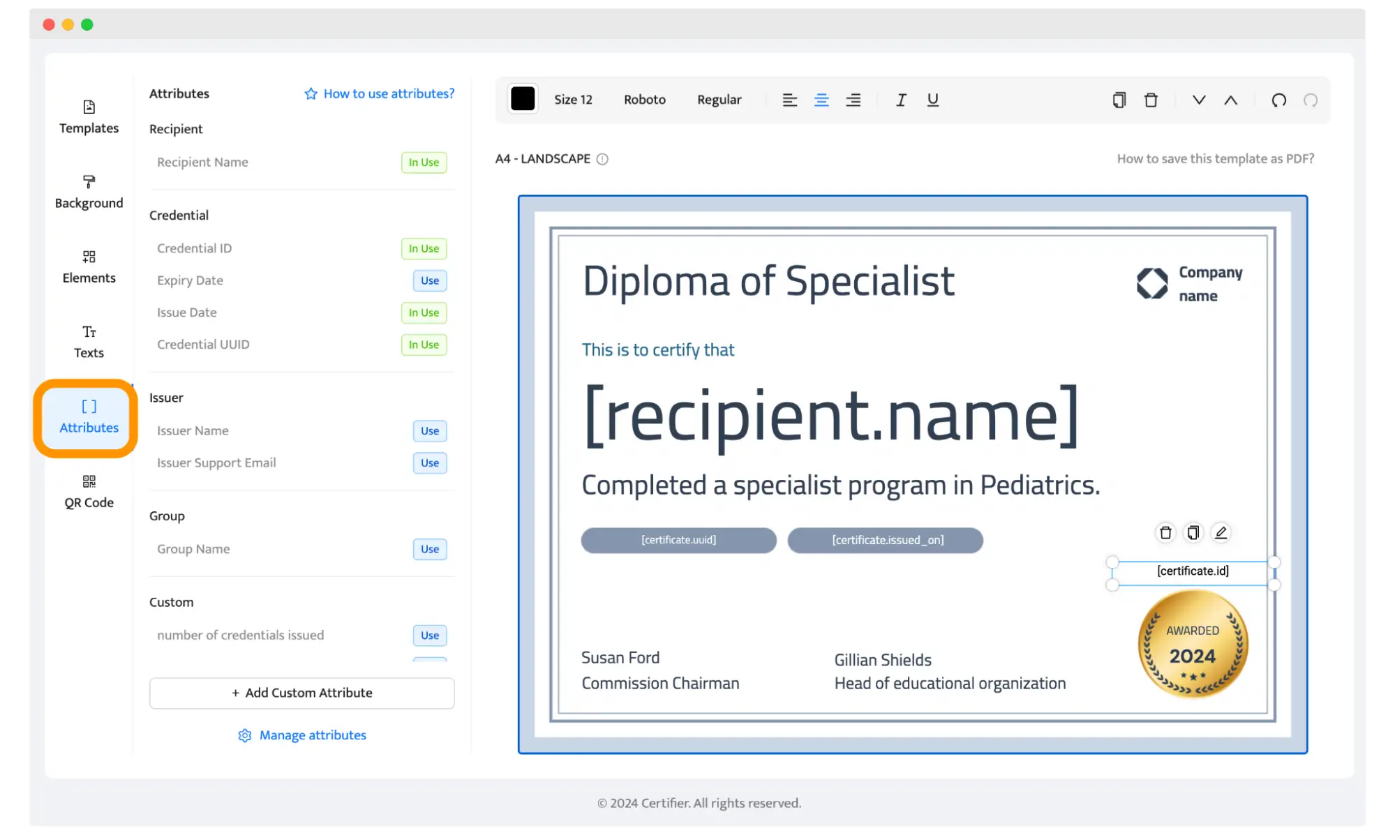 Création d'un diplôme avec des attributs dynamiques dans Certifier, pour créer un diplôme gratuitement avec des informations personnalisées Création d'un diplôme avec des attributs dynamiques dans Certifier, pour créer un diplôme gratuitement avec des informations personnalisées