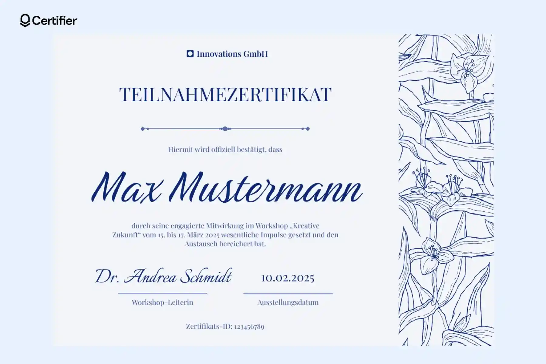 Moderne Vorlage Zertifikat Teilnahmebestätigung für digitale Veranstaltungen mit klaren Linien und minimalistischen Details. Moderne Vorlage Zertifikat Teilnahmebestätigung für digitale Veranstaltungen mit klaren Linien und minimalistischen Details.