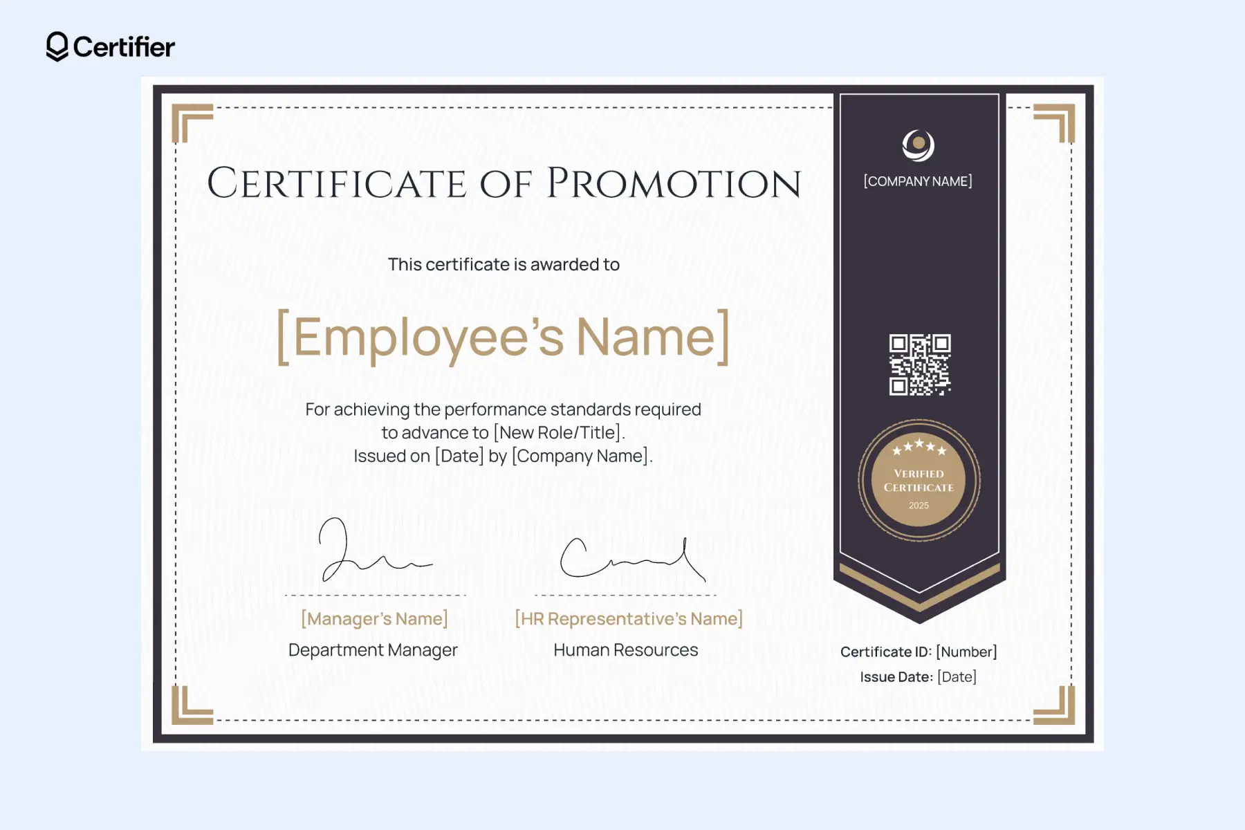 Business awards and promotion certificate template for employees, featuring space for your logo and easy options to customize. Business awards and promotion certificate template for employees, featuring space for your logo and easy options to customize.
